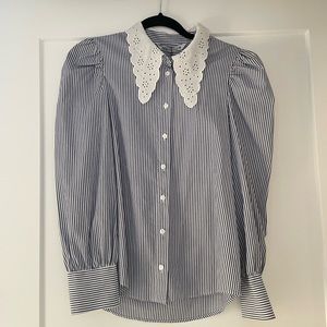 Zara striped shirt eyelet embroidered collar
